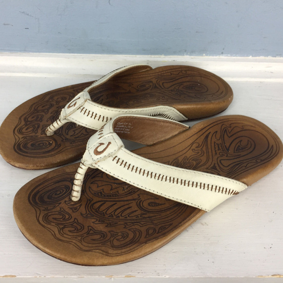 olukai leather flip flops womens